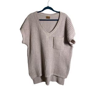 POL Tan Chunky Knit V Neck One Pocket Sweater L